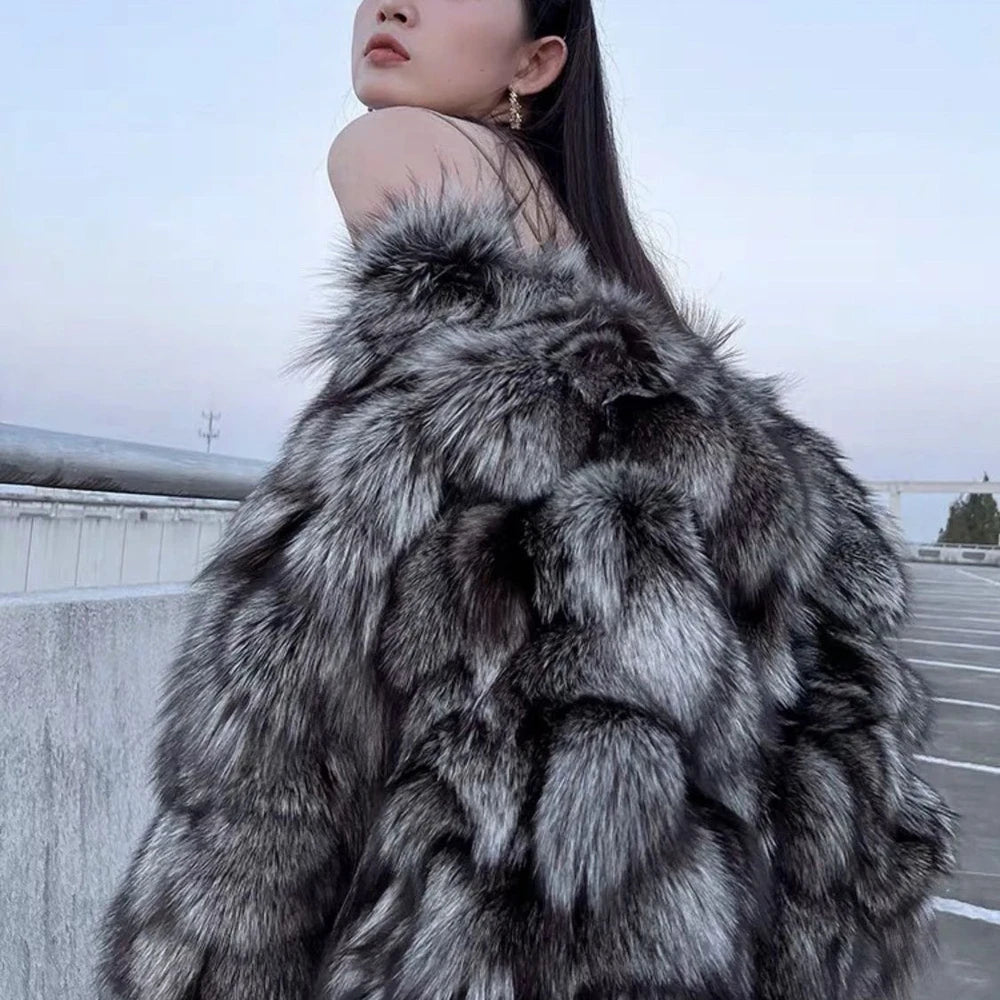 Women winter outdoor fashion real fox fur coat Natural warm fox fur jacket Female luxury 100% genuine fox fur overcoat