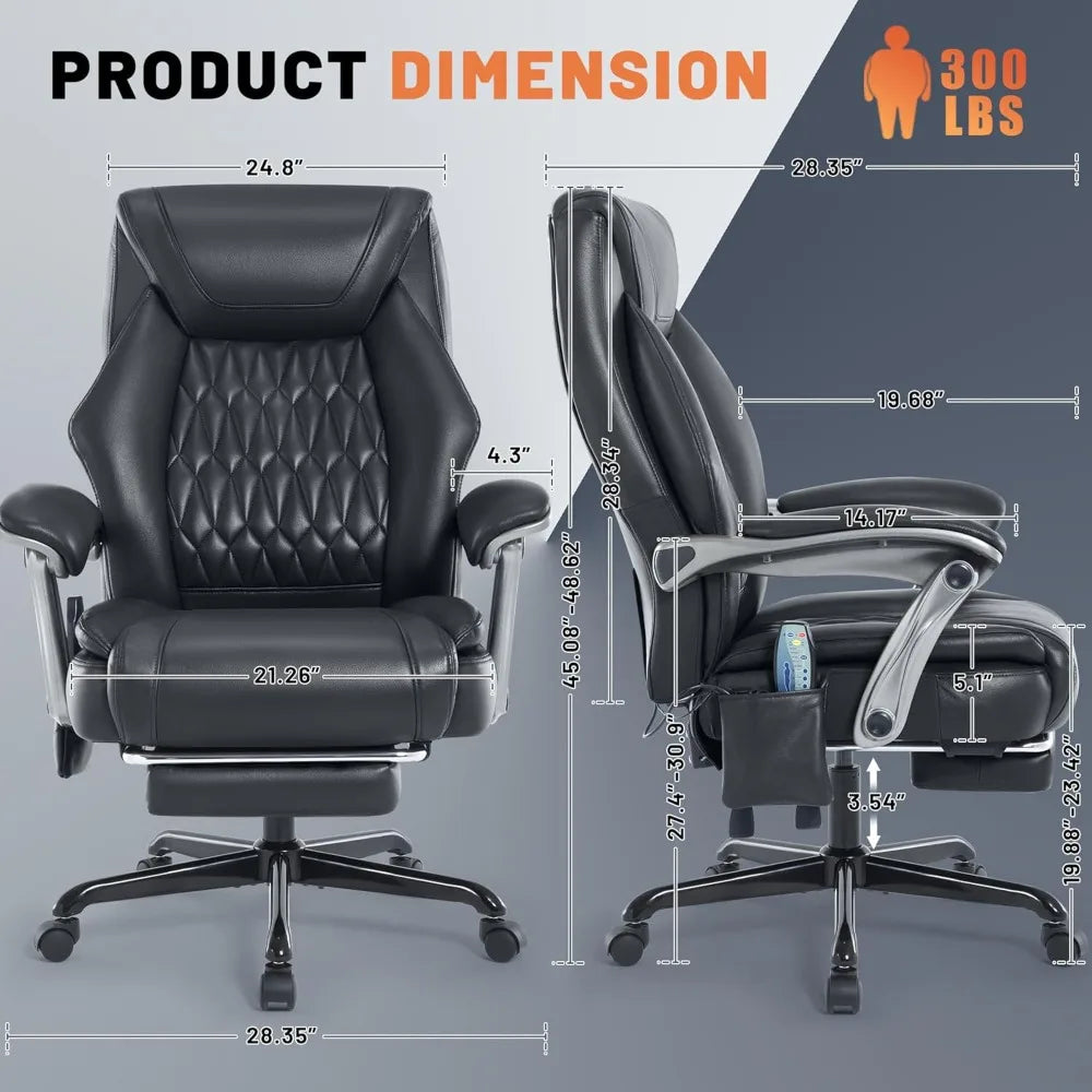 Reclining Office Chair with Massage & Heat & Footrest, 6-Point Vibrations, Ergonomic Executive Computer Desk Chair with Padded S