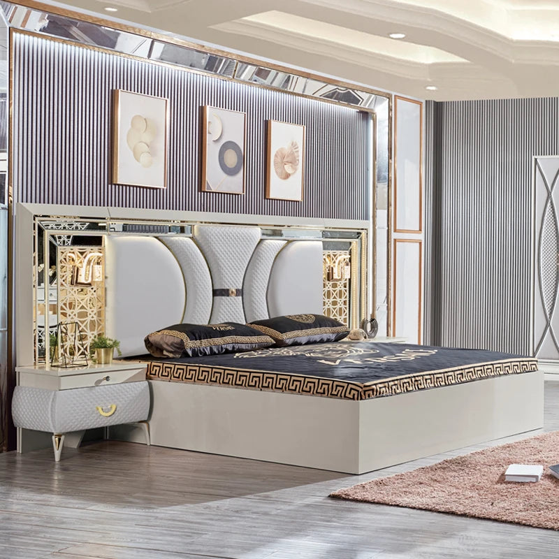 A Modern Leather Smart Bed with Massage Multi Function Bedroom Furniture Wooden Single Bed with Drawer