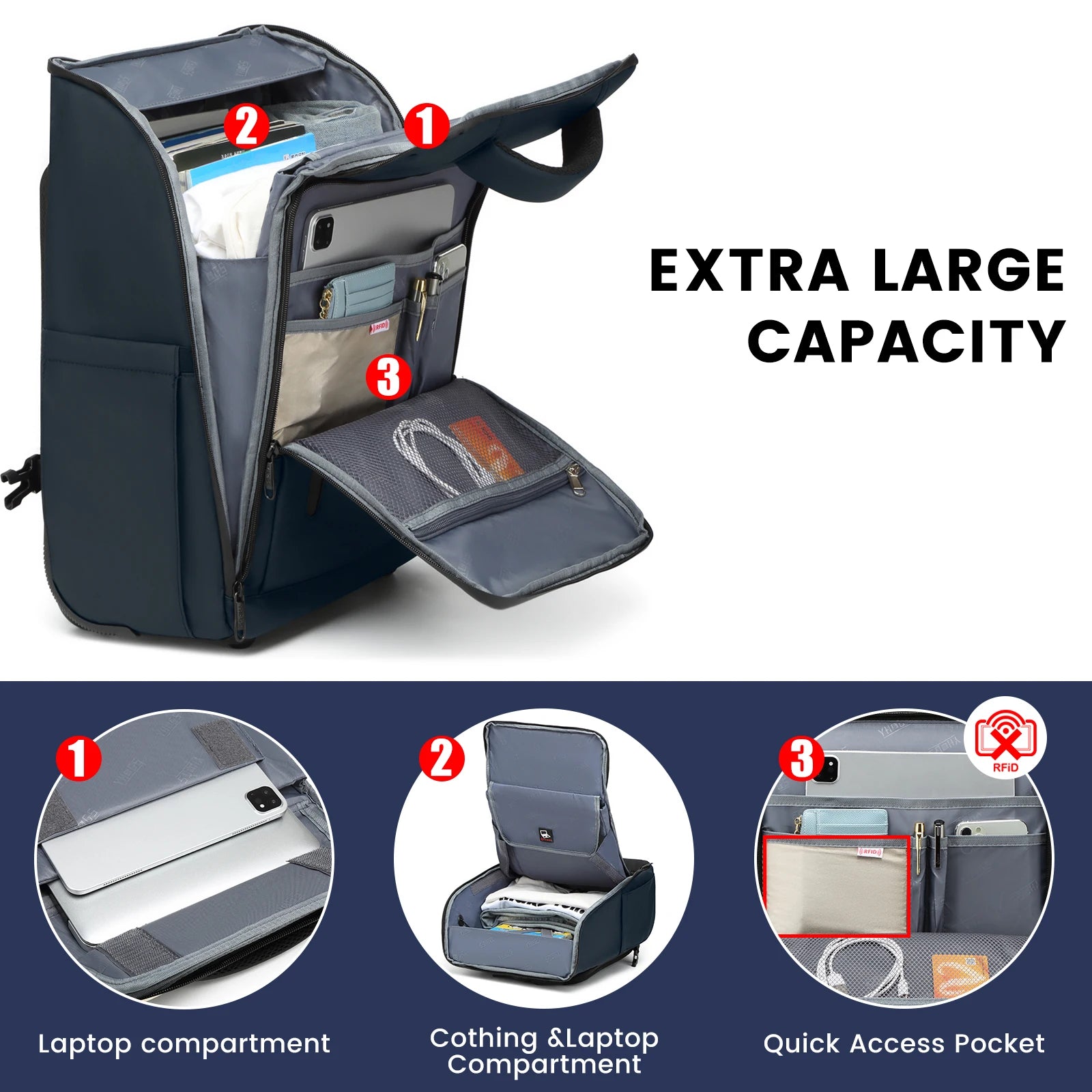 Business Rolling Backpack with Wheels Cabin Carry on Bag Waterproof Business Travel Laptop Bags Carry on Luggage bags 18 Inch