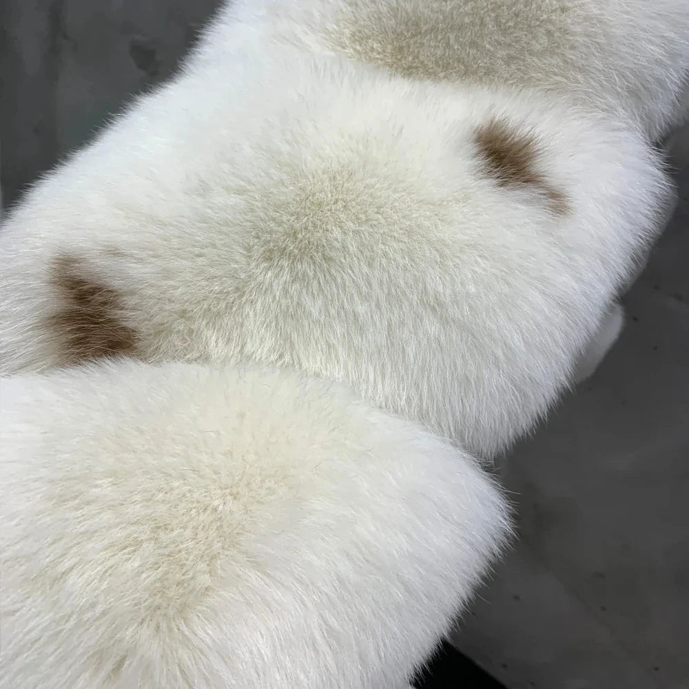 Wholesale Custom Polka Dot Designer Style Warm Fur Outwear Turn-down Collar Full Sleeve Real White Long fox Fur Coat Lady