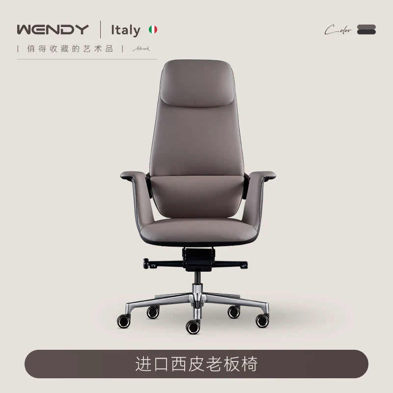 Wendy Italian Minimalist Chair Leather Boss Study Computer Office Comfortable Chair President Swivel Cowhide Chaisse Furniture - Kimlud