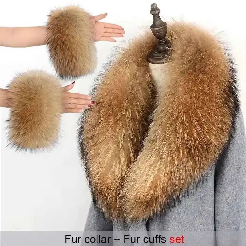 Real Fox Fur Collar Cuffs Set For Women Men Winter Neck Warmer Furry Scarf Fluffy Pelt Fur Shawl Coat Overcoat Fashion Accessory