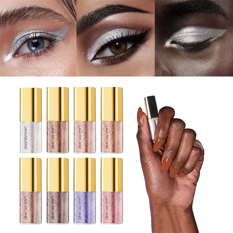 8 Colors Pearlescent Liquid Eyeshadow Fine Shimmer Highlight Glitter Eye Shadow High Shine Long-Lasting & Smudge-Proof...