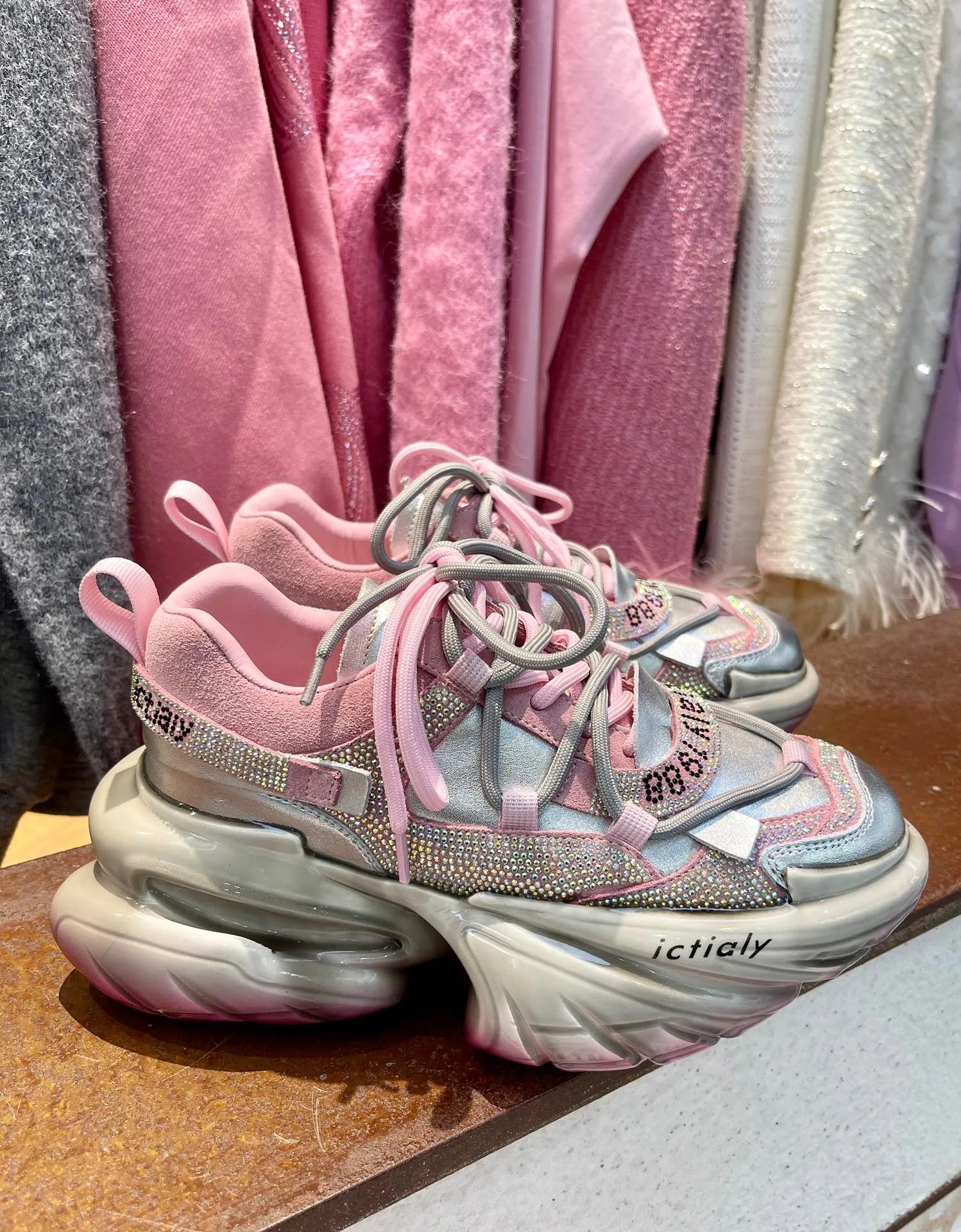 Women High Heels Platform Shoes Spring Crystal Fashion Luxury Designer Brand Chunky Sneakers Unique Design Real Leather Trendy