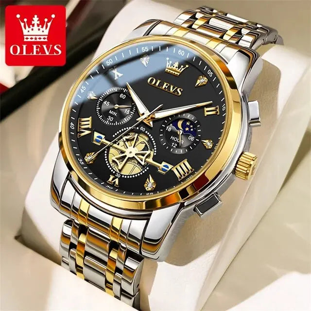 OLEVS 2856 Man Watch 24 Hour Moon Phase Chronograph Waterproof Luminous Multifuncation Original Luxury Quartz Wristwatch for Men