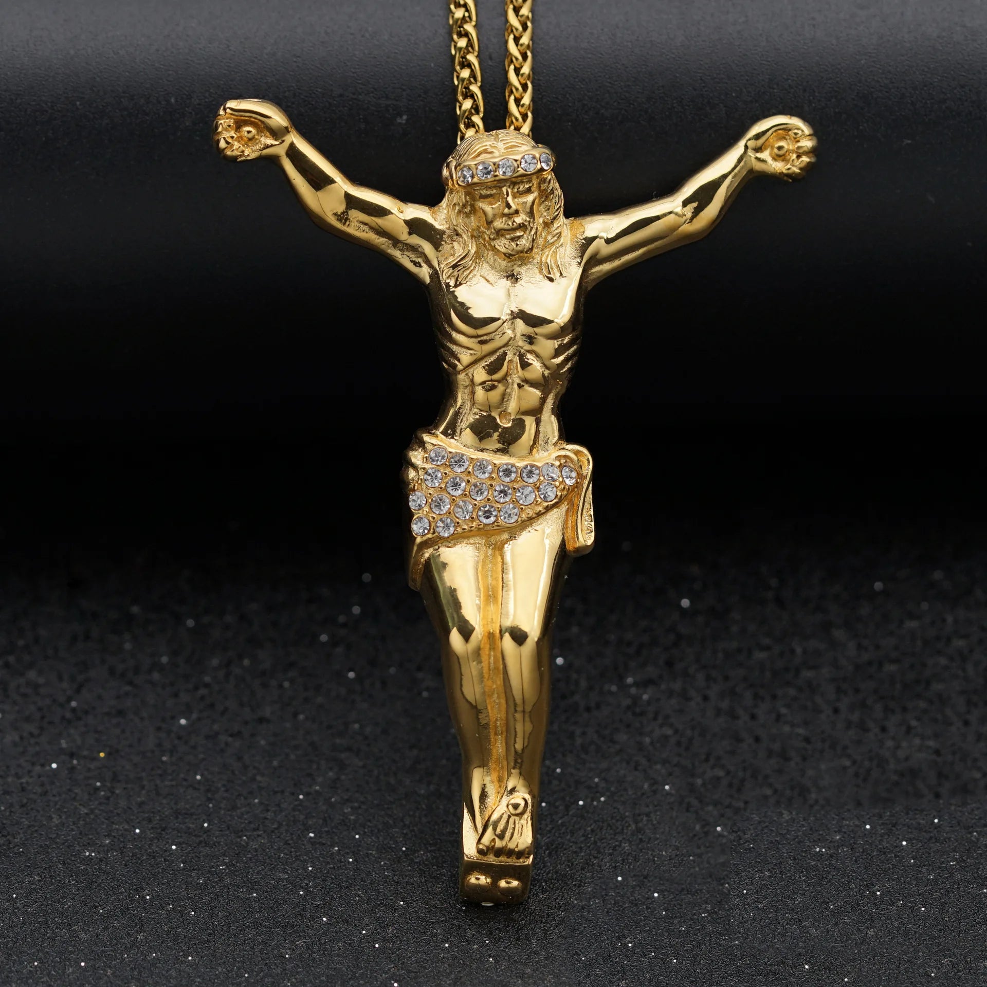 New Religious Jesus Cross Necklace for Men Fashion Gold Color Cross Pendent with rhinestone Jewelry Gifts for Men Pendant