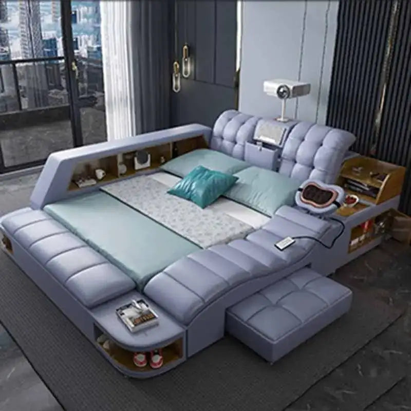 King Simple Double Bed Modern Headrest Storage Sleeping Queen Double Bed Smart Floor Luzko Wielofunkcyjne Furniture For...