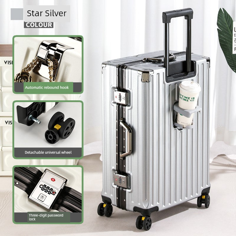 Multifunctional Luggage Women Men's Trolley Case 20-Inch Boarding Aluminum Frame Charging Large Capacity Travel Password Leather Case