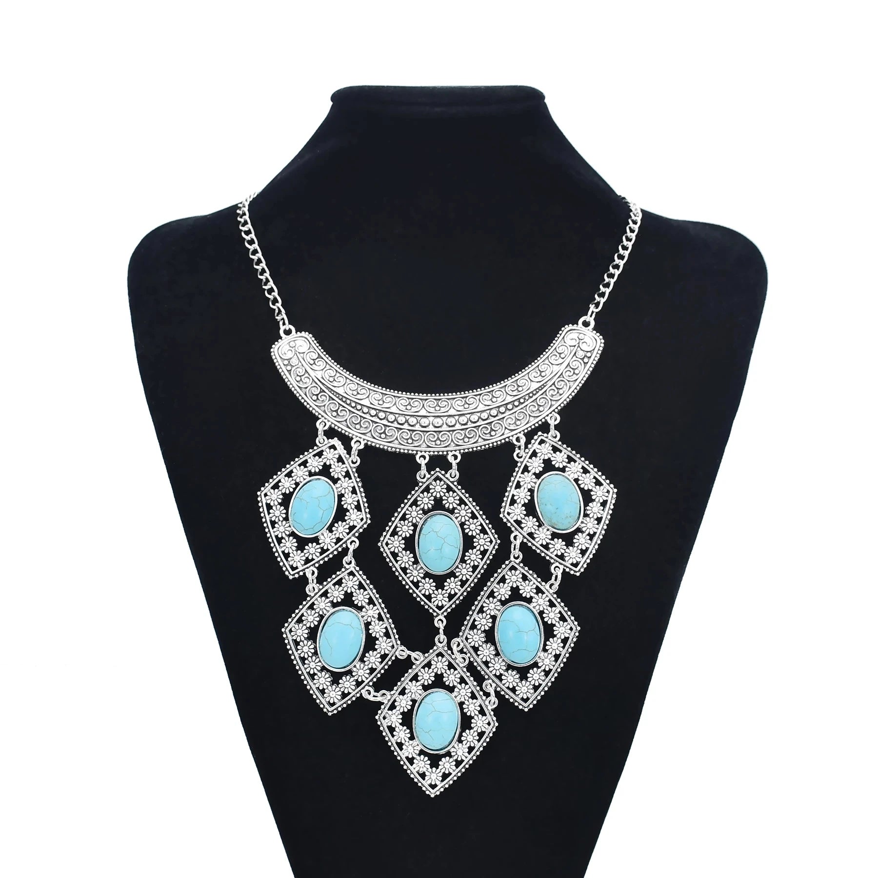 Gypsy Boehmian Hippie Collar Necklaces for Women Big Chunky Tibetan Silver Metal Necklace Festival Turkish Party Jewelry Gift