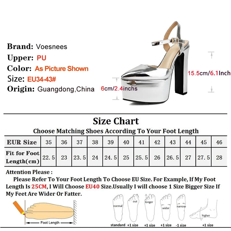 Platform Pointed Toe Sandals For Women Summer New Ankle Buckle Strap Gold Runway High Heels Large Size 43 Wedding Party Shoes