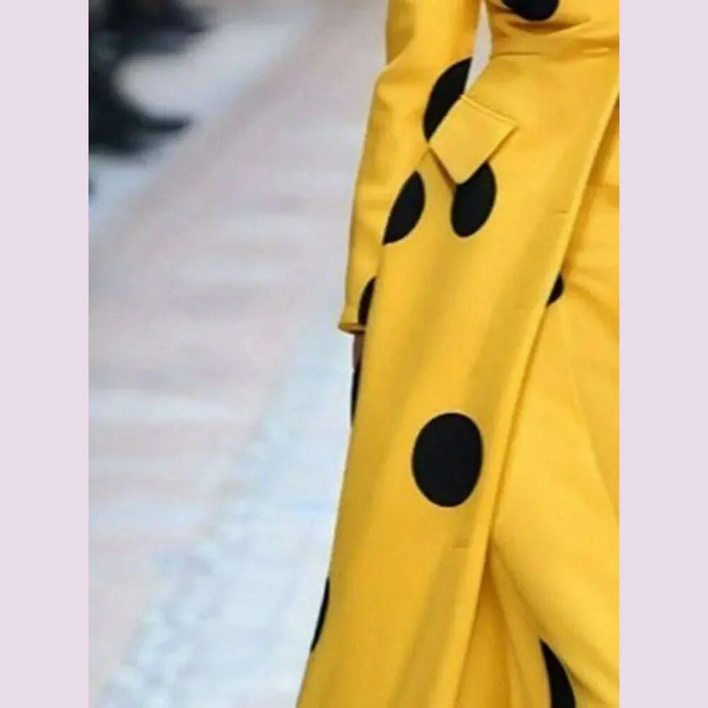 Beautyblue Polka-Dot Woolen Coat Women's Long Jacket 2025 New Split-Joint Long Sleeves Lapel Elegant Yellow Outerwears Female