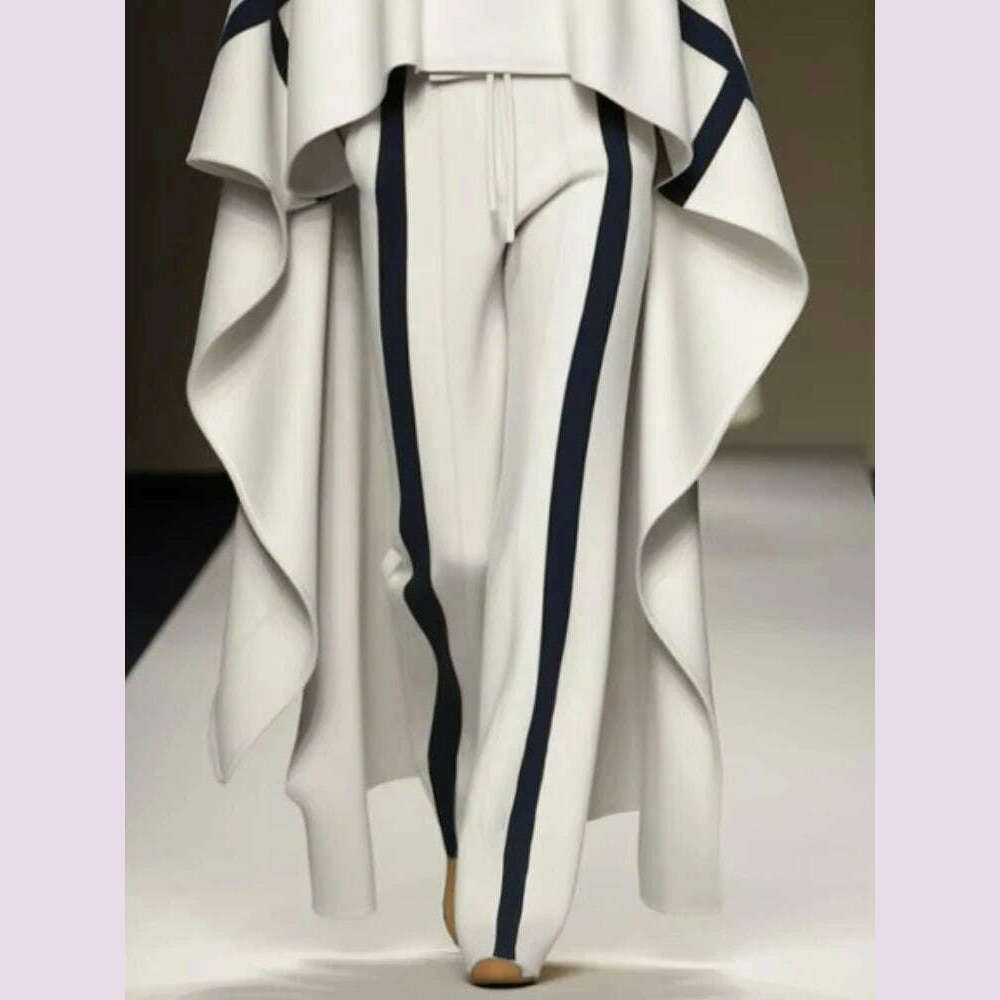 Beautyblue Striped Pants for Female Drawstring Bottoms Autumn Casual Loose Contrast Color Felt Clothes Elegant Women's Trousers