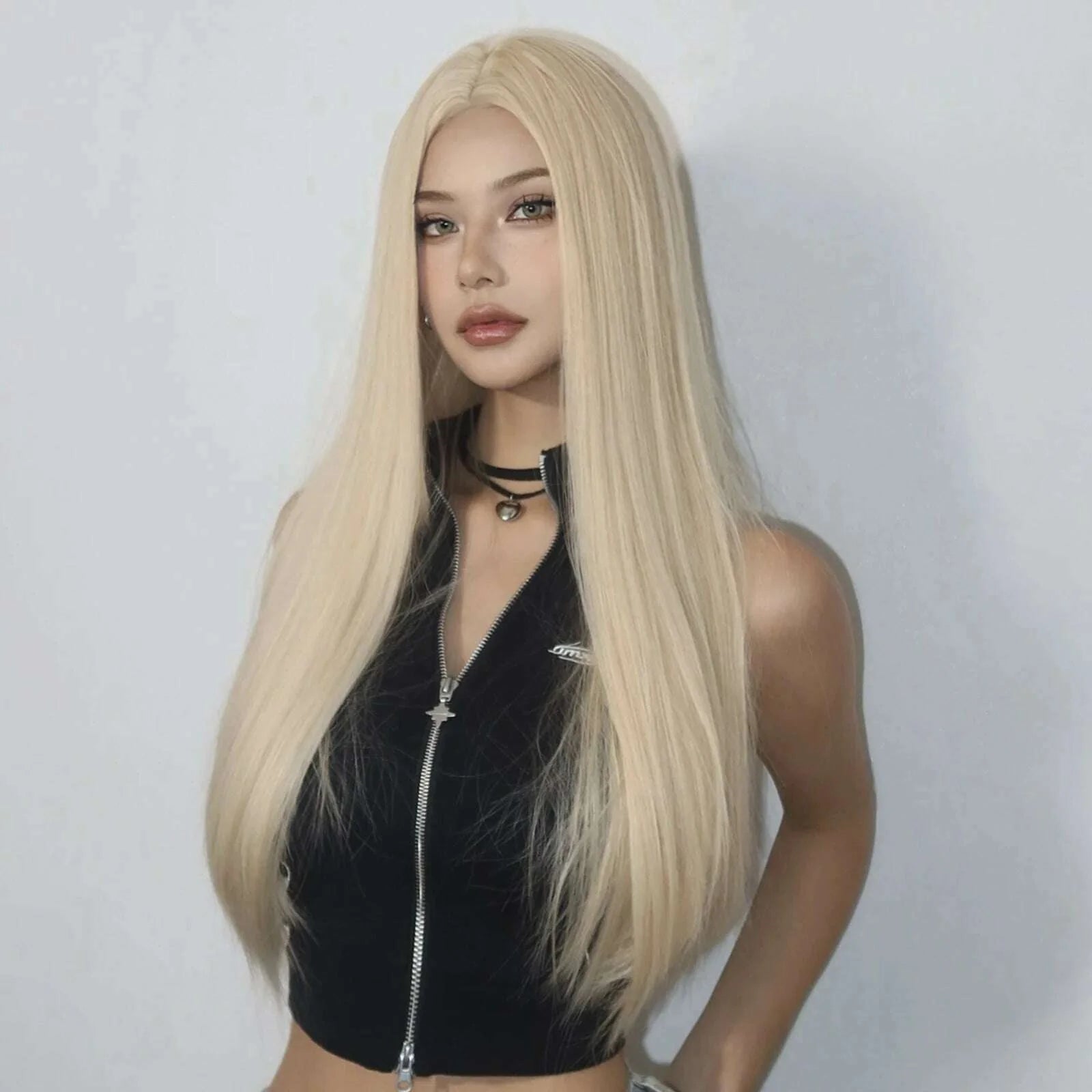 Blonde Golden Synthetic Wigs Long Straight Hair Natural Wig for Women Middle Part Wigs Cosplay Party Heat Resistant Fake Hair
