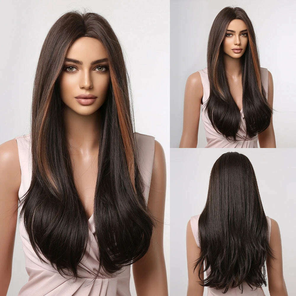 Blonde Golden Synthetic Wigs Long Straight Hair Natural Wig for Women Middle Part Wigs Cosplay Party Heat Resistant Fake Hair