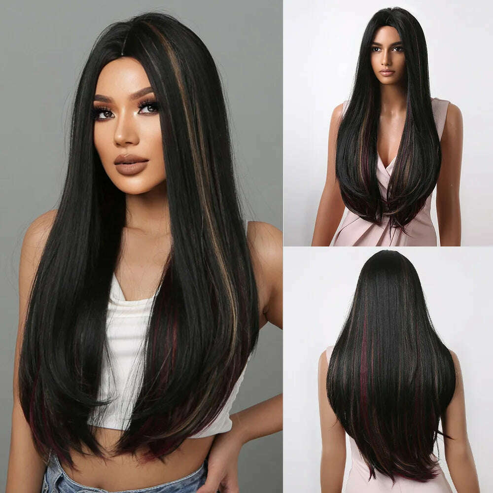 Blonde Golden Synthetic Wigs Long Straight Hair Natural Wig for Women Middle Part Wigs Cosplay Party Heat Resistant Fake Hair