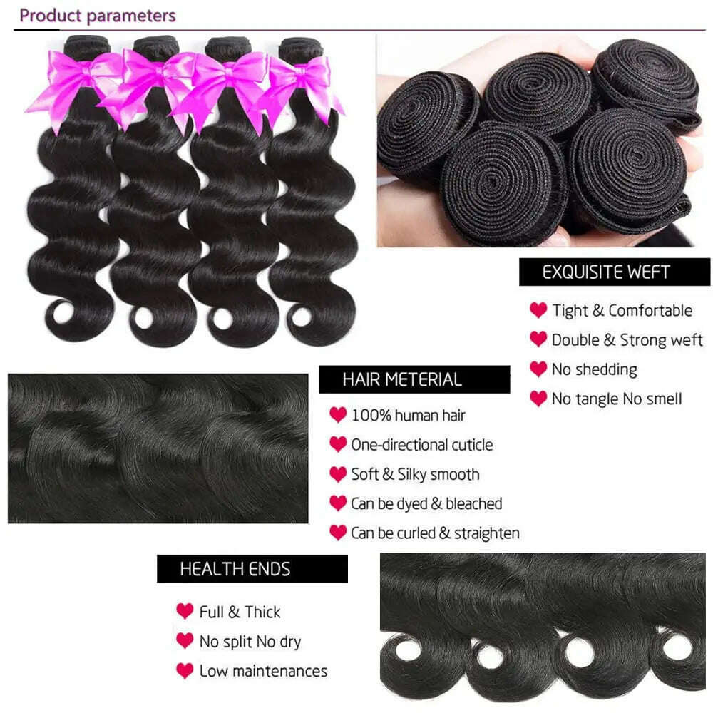 Body Wave Bundles Human Hair Brazilian Virgin Hair Loose Body Wave Extensions Unprocessed Human Hair Wavy Bundles Natural Black