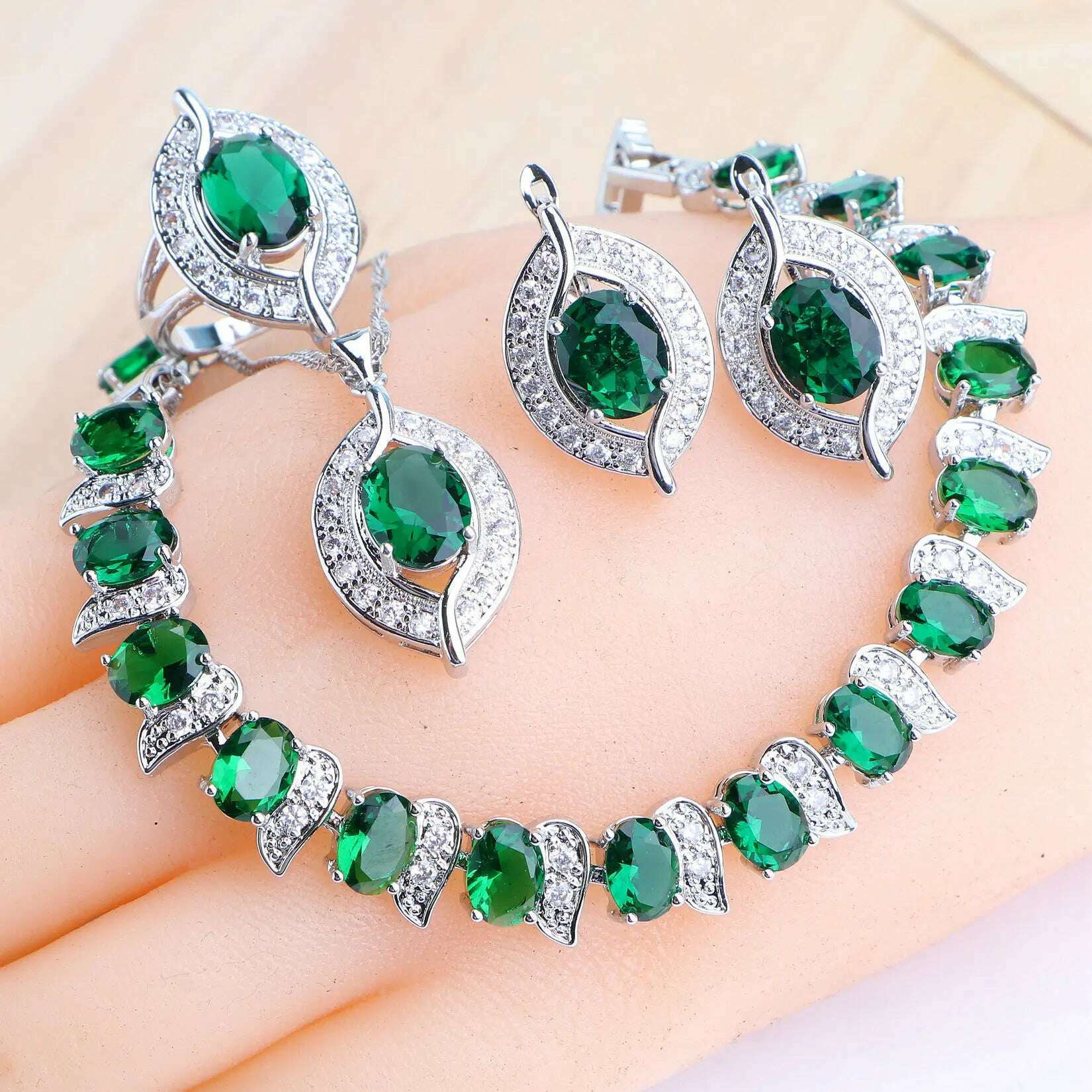 Bridal Jewelry Sets Silver 925 Wedding Jewelry Blue Zirconia For Women Rings Pendant Necklace Earrings Stones Bracelets Set