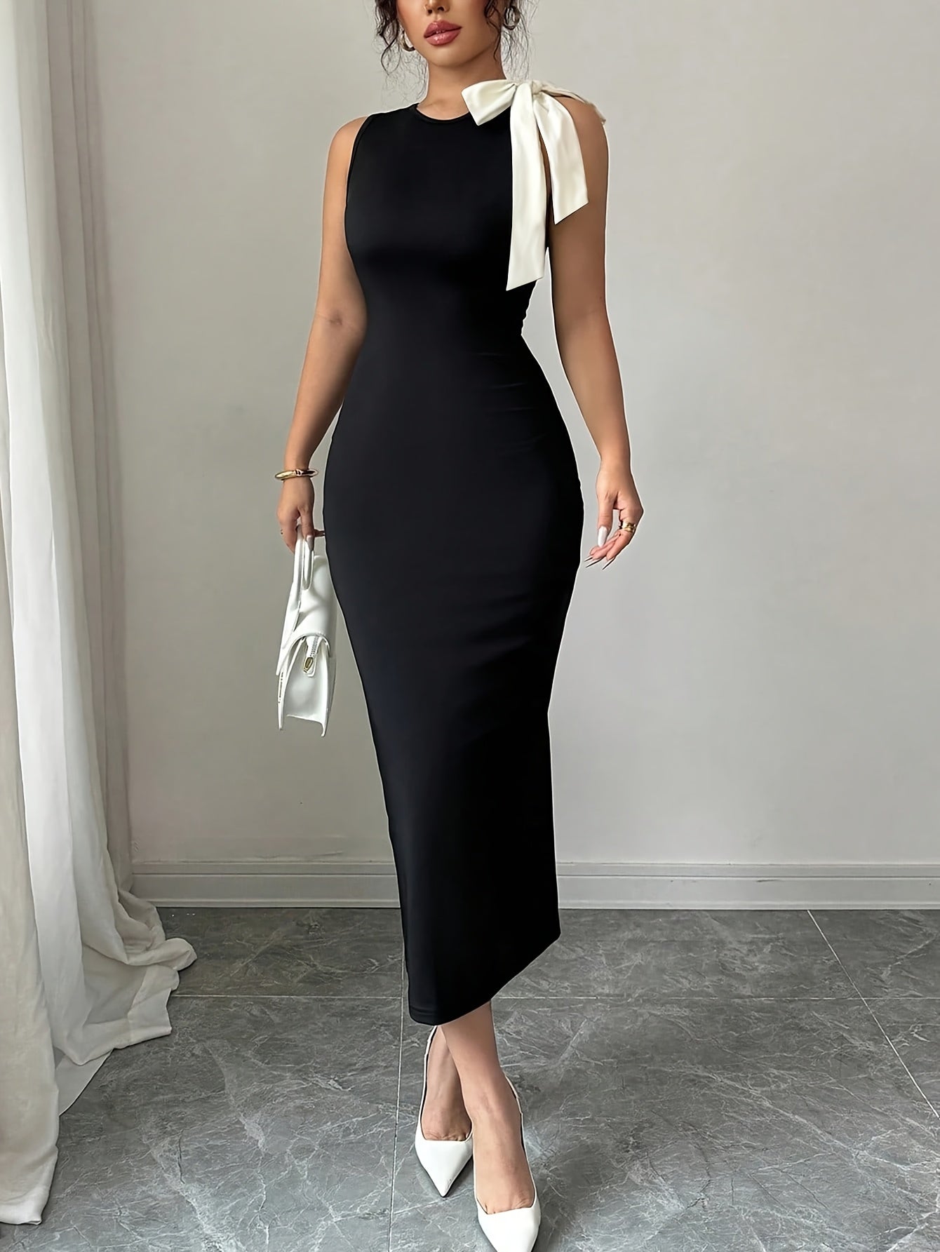 Women's Elegant Black Bodycon dress - Formal Party & Everyday Outfits, Machine Washable Chic Evening Gown for Women, Chic Dress, Seasonal Fashion, Sophisticated Style, Smooth Fabric