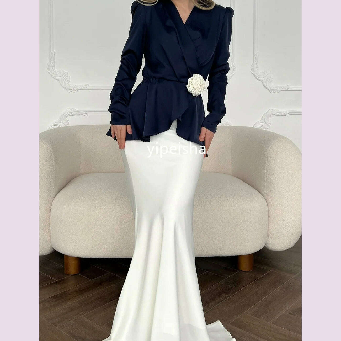 Customized Classic Flower Mermaid V-neck Long Dresses Prom Dresses Exquisite Modern Style Pastrol Unisex Chinese Style Formal Ca