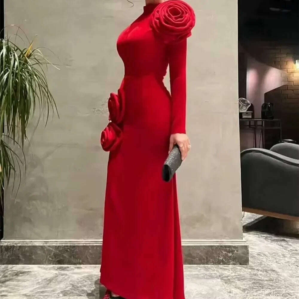 Customized Prom Dresses Exquisite Retro High quality Jersey Handmade Flower Sheath Jewel Long Dresses Simple Sexy
