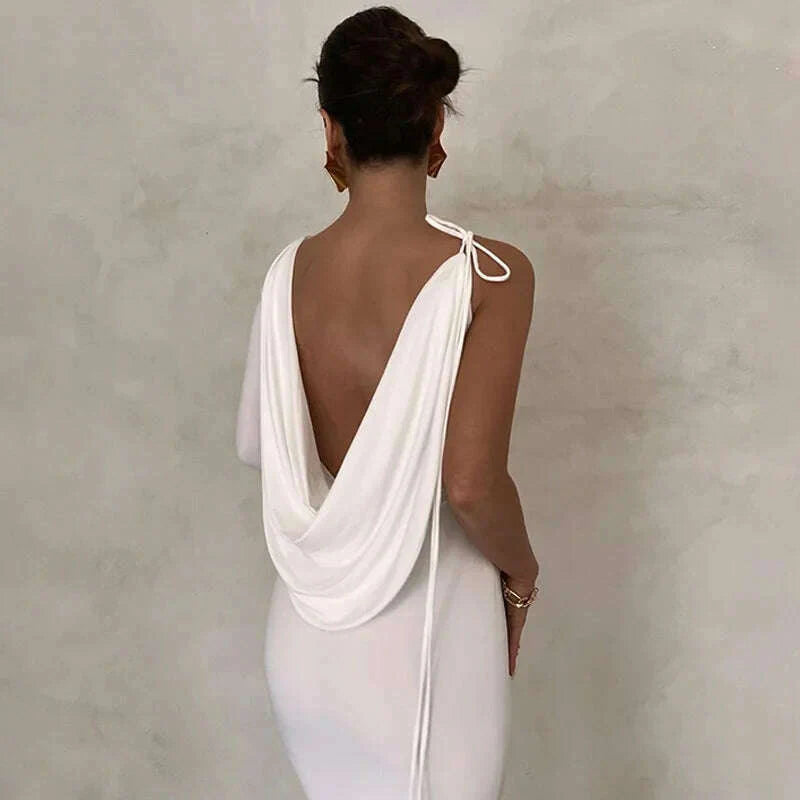 Dulzura Lace Up Long Sleeve One Shoulder Maxi Dress For Women Bodycon Party Elegant Outfits Birthday Evening 2023 Summer