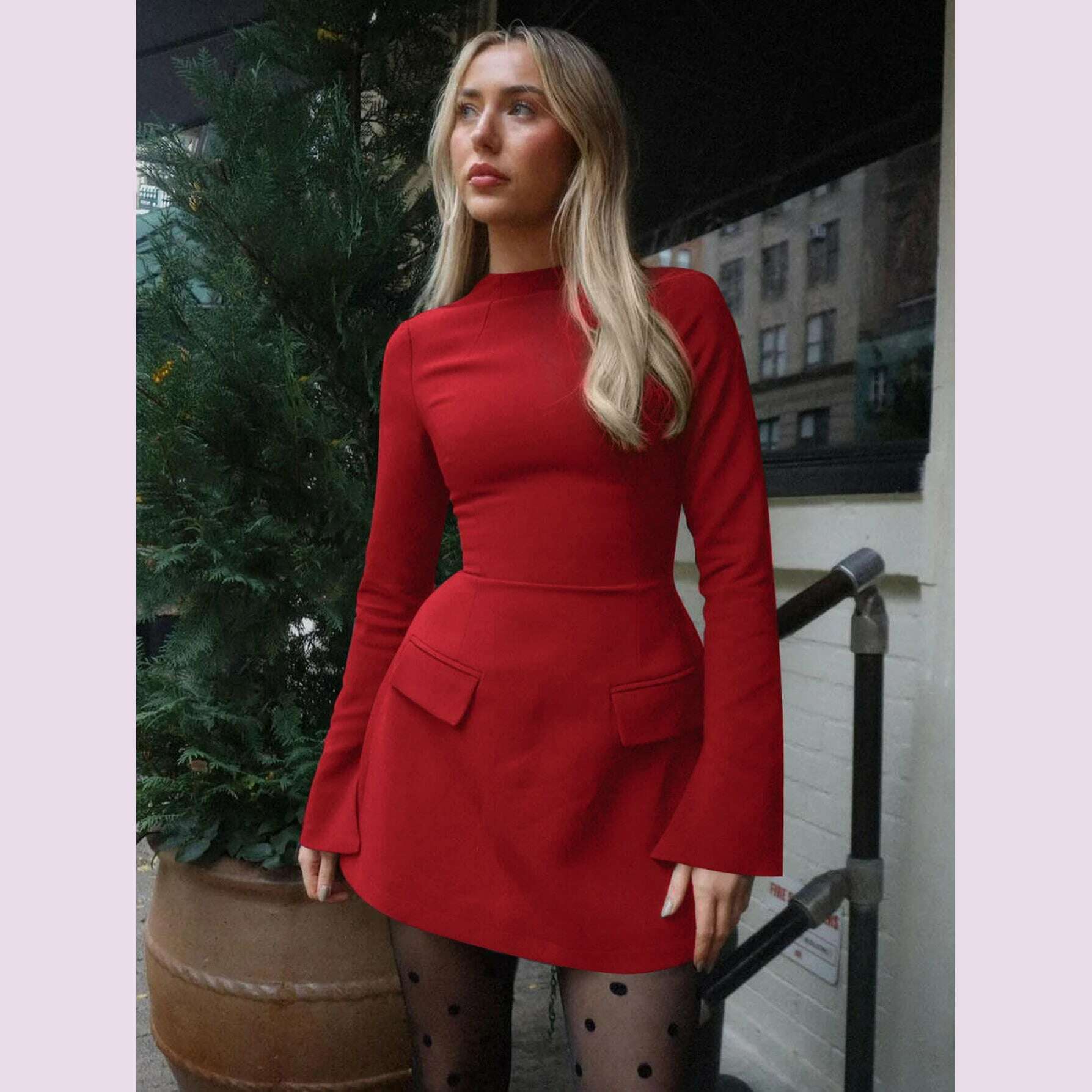 Dulzura Long Sleeves Zipper Bodycon Mini Dress With Pocket Solid Elegant Outfit Office Streetwear Women’S Autumn Winter Clothes