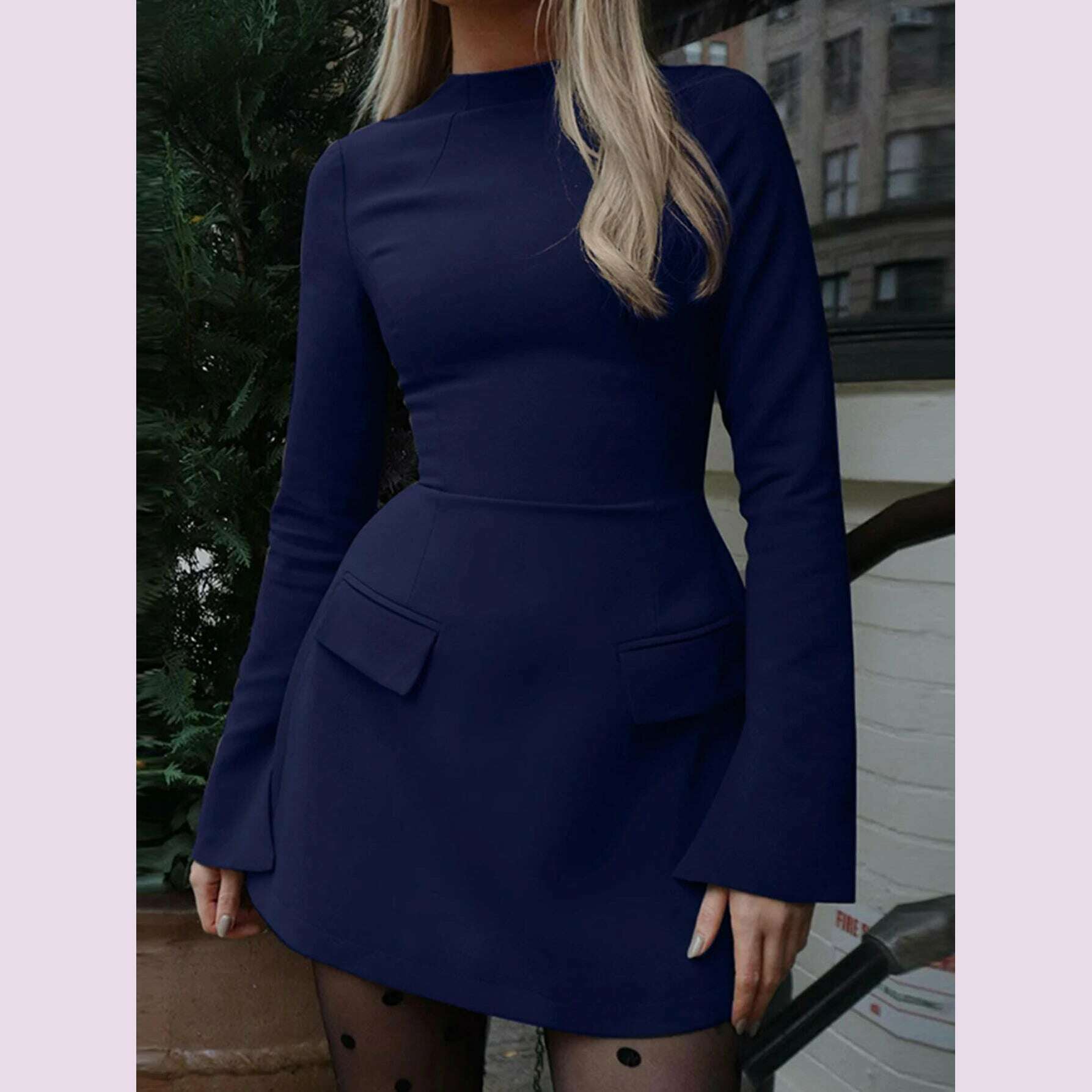 Dulzura Long Sleeves Zipper Bodycon Mini Dress With Pocket Solid Elegant Outfit Office Streetwear Women’S Autumn Winter Clothes
