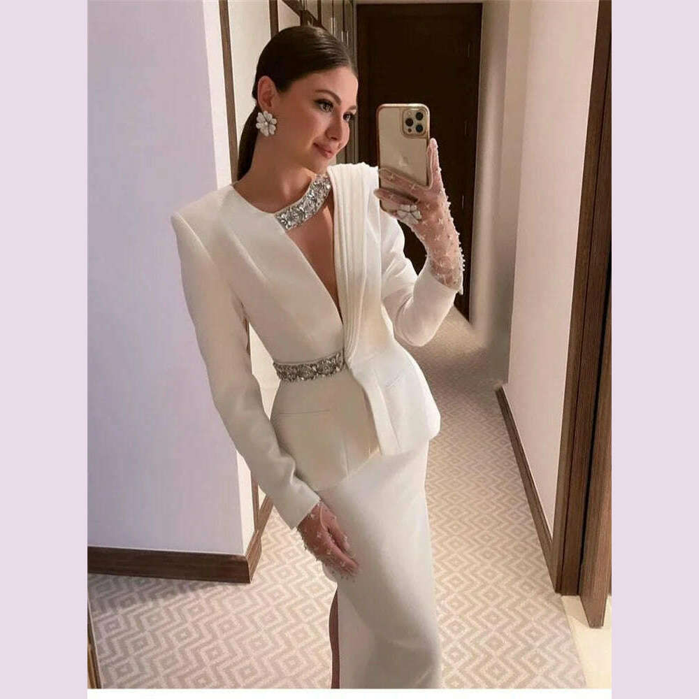 Evening Dresses Full Sleeves Jacket Formal Dresses 2024 Beads Cocktail Party Dresses Saudi Arabia Dubai Prom Gown فساتين طويلة