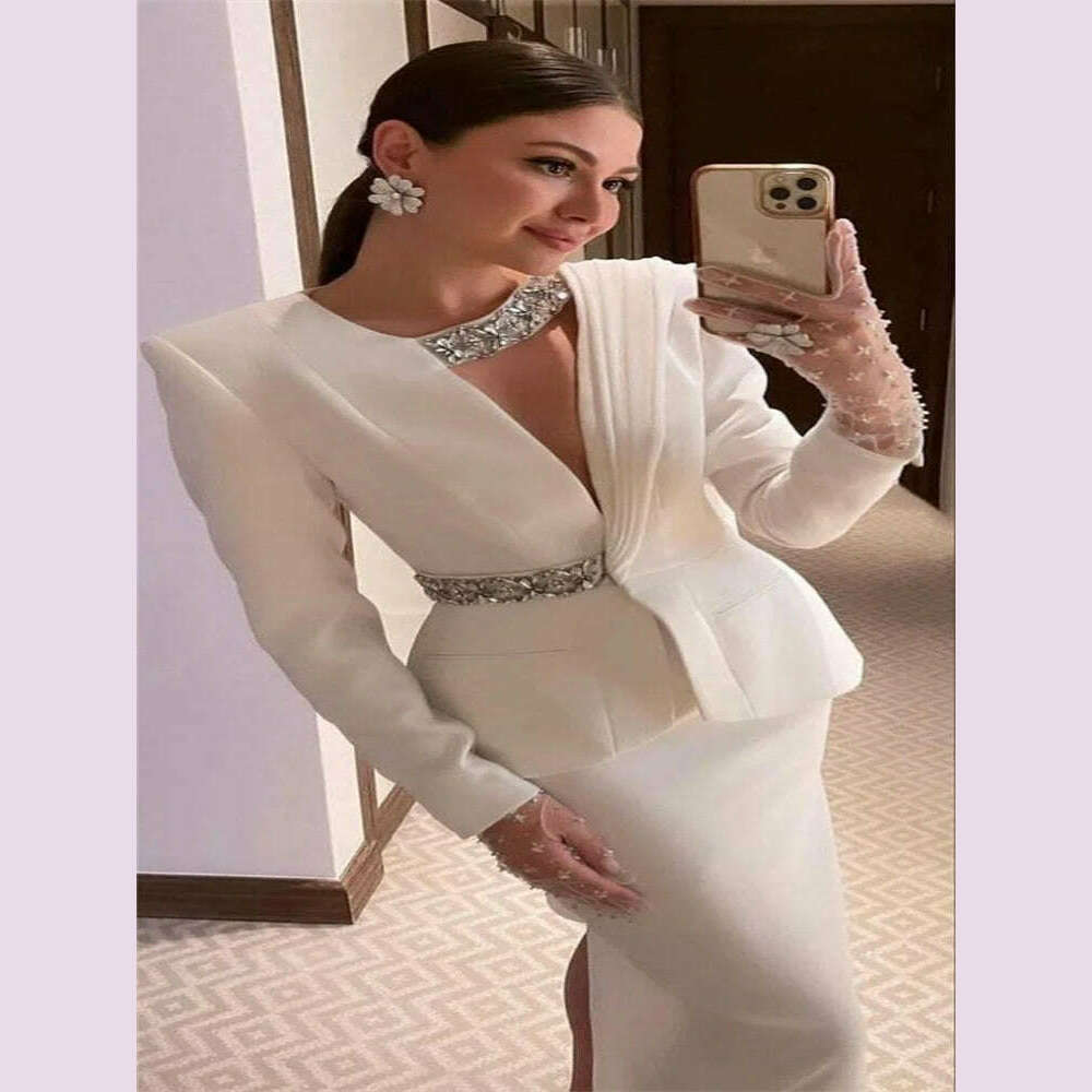 Evening Dresses Full Sleeves Jacket Formal Dresses 2024 Beads Cocktail Party Dresses Saudi Arabia Dubai Prom Gown فساتين طويلة