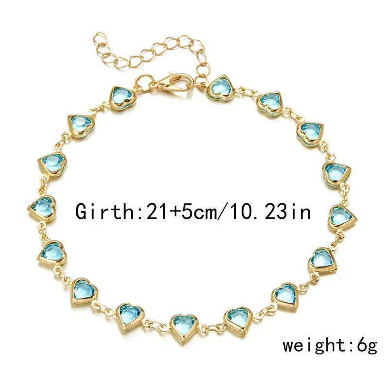 Exquisite Boho Candy Color Heart Shaped Crystal Bracelet for Women Fashion Charm Zircon Butterfly Pearl Metal Chain Bracelets