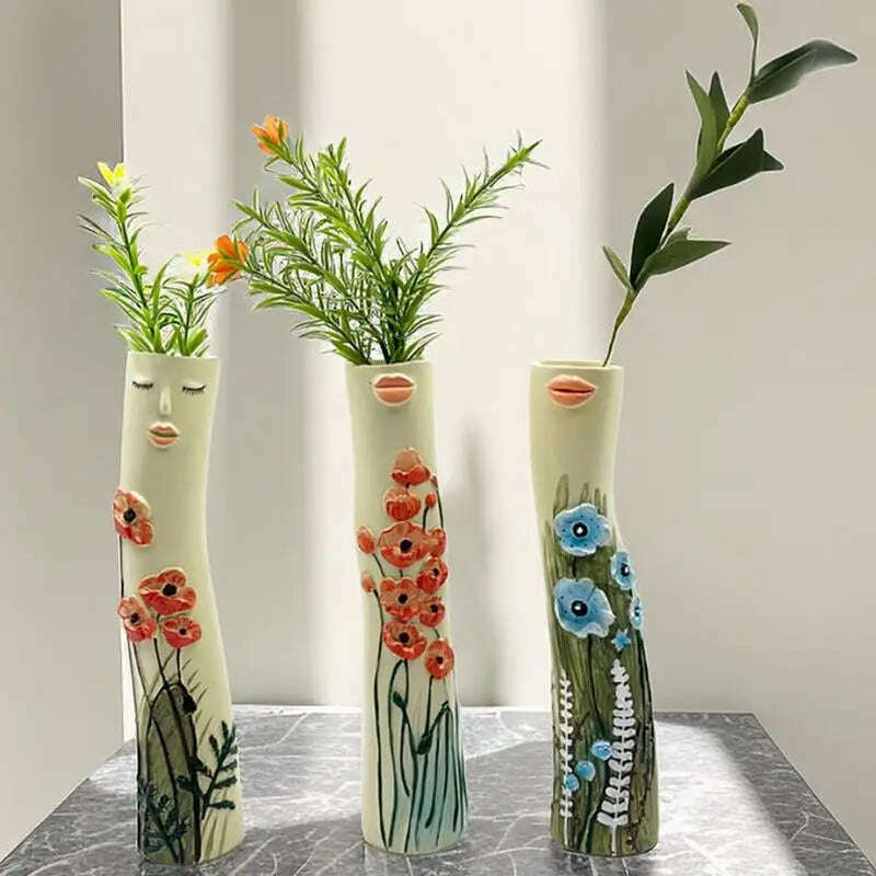 Family Flower Vases Family Bud Vases Boho Flower Plant Holder Cute Girls Face Vase Family Vase Ornament Romantic Decorative
