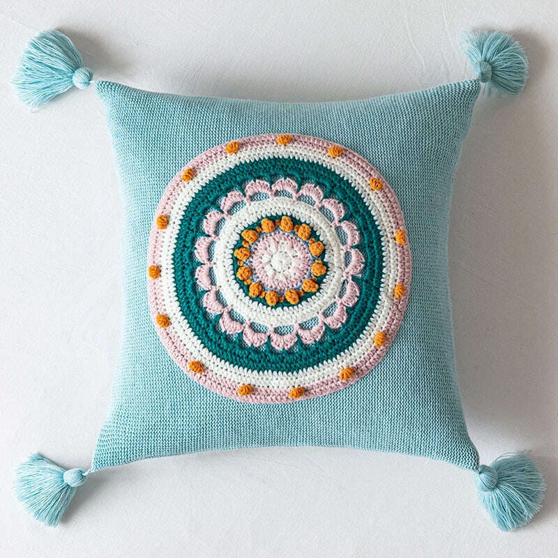 Floral Cuhion Cover 45x45cm Pillow Cove Pink Cream Yellow Green Tassels Acrylic Knit Home decoration Pillow Case For sofa Bed