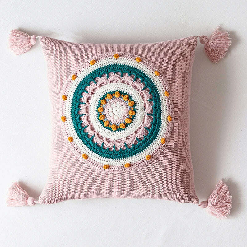 Floral Cuhion Cover 45x45cm Pillow Cove Pink Cream Yellow Green Tassels Acrylic Knit Home decoration Pillow Case For sofa Bed