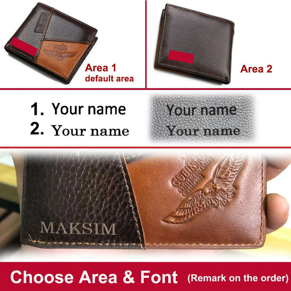 GUBINTU Genuine Leather Men Wallets Coin Pocket Zipper Real Men's Leather Wallet with Coin High Quality Male Purse Eagle cartera