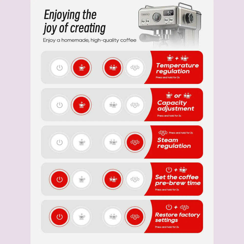 HiBREW 20Bar Semi Automatic Espresso Coffee Machine Temperature Adjustable 58mm Portafilter Cold/Hot Coffee Maker Metal CaseH10A