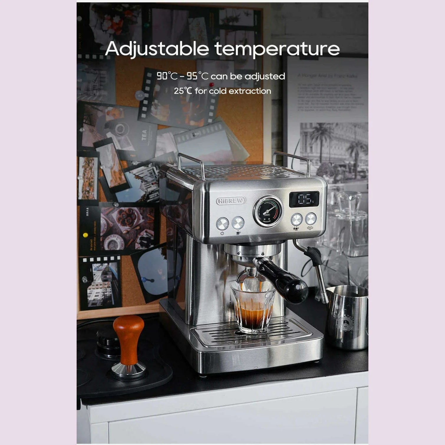 HiBREW 20Bar Semi Automatic Espresso Coffee Machine Temperature Adjustable 58mm Portafilter Cold/Hot Coffee Maker Metal CaseH10A