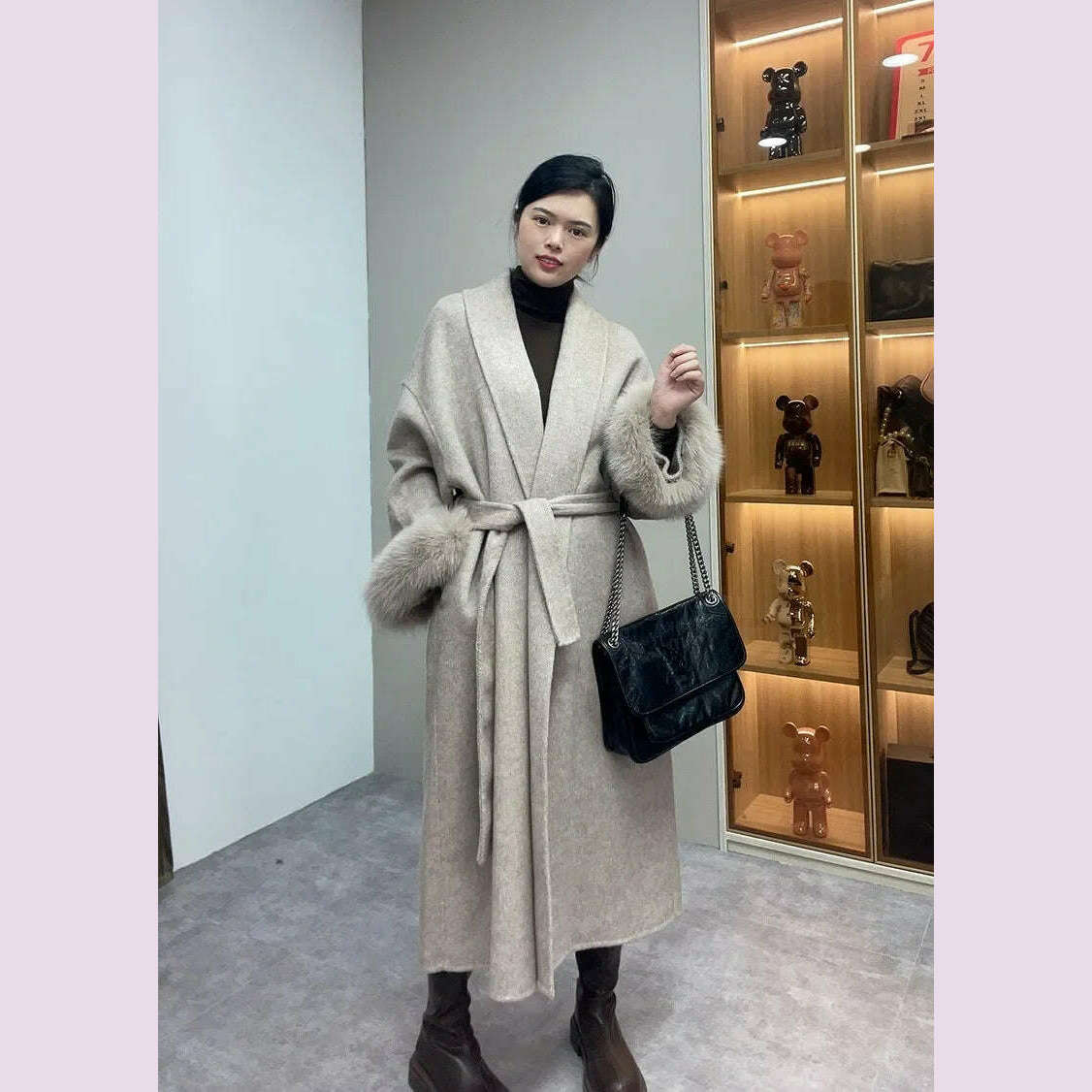 High End Double-sided Wool Strapping Real Wool Fur Coat Women's Removable Cuffs Fox Fur Temperament Cashmere Short Jacket