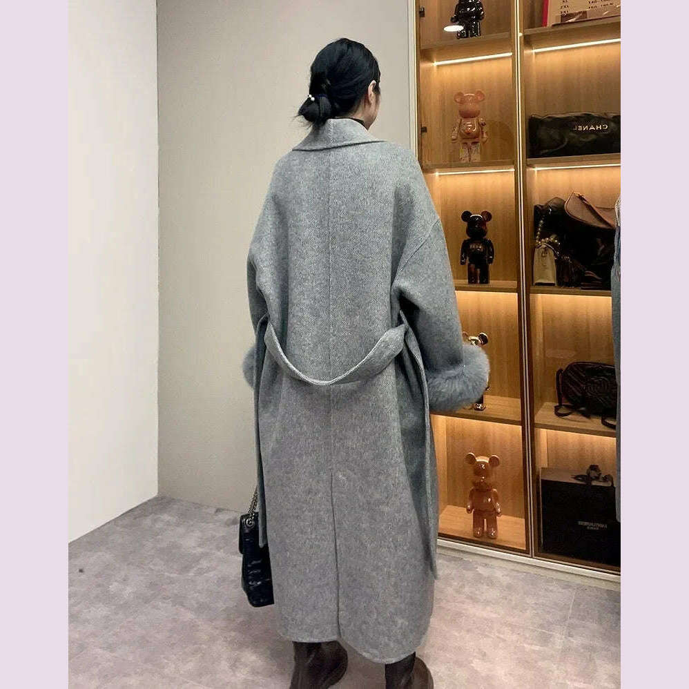 High End Double-sided Wool Strapping Real Wool Fur Coat Women's Removable Cuffs Fox Fur Temperament Cashmere Short Jacket