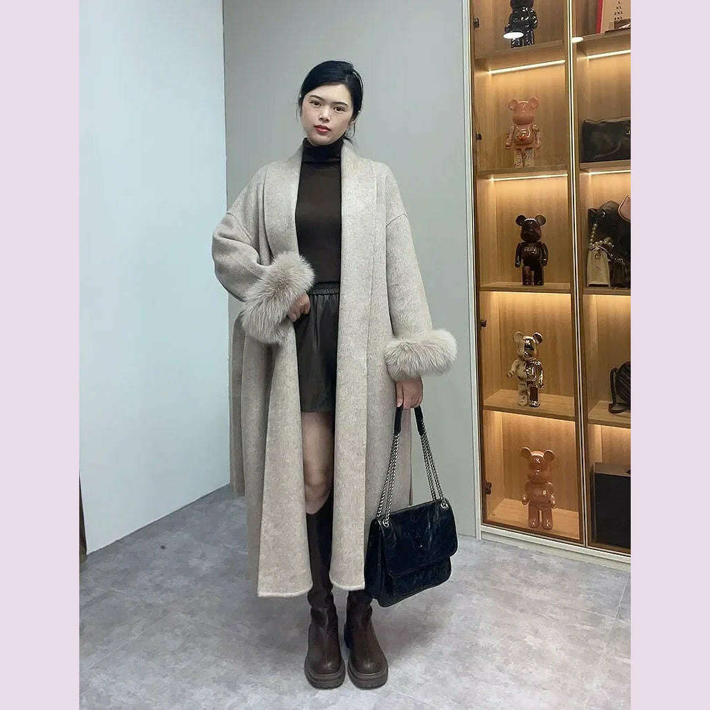 High End Double-sided Wool Strapping Real Wool Fur Coat Women's Removable Cuffs Fox Fur Temperament Cashmere Short Jacket