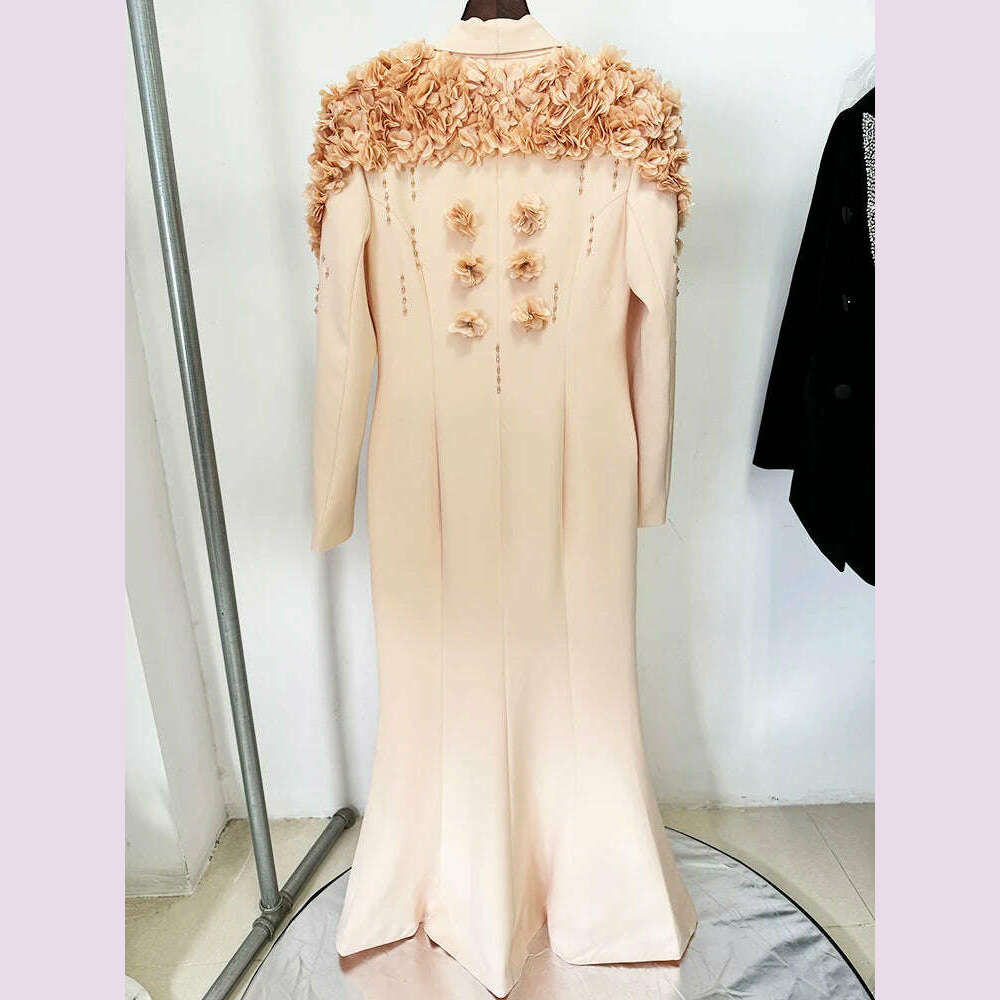 HIGH STREET Newest Fashion 2024 Designer Maxi Dresses Women's Long Sleeve Stunning Flowers Appliques Beaded Long Dress