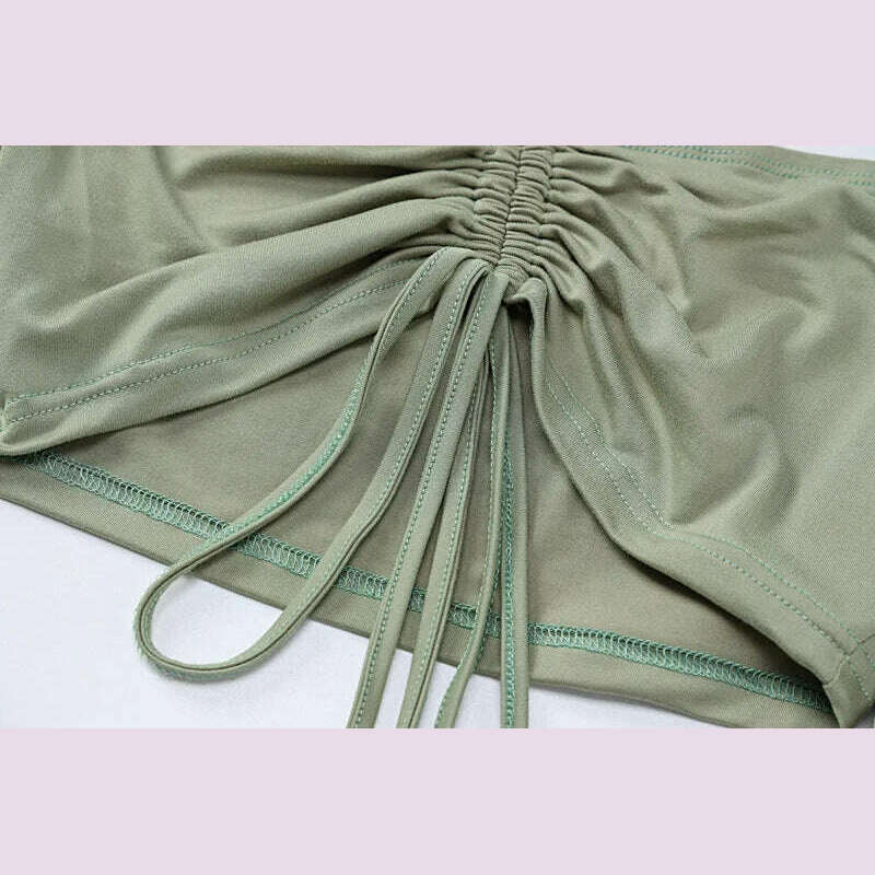 Hugcitar Women Matching 2 Piece Set Long Sleeve Drawstring Ruched Crop Top Mini Skirt Suit Co Ords Outfits Bodycon Sexy Party