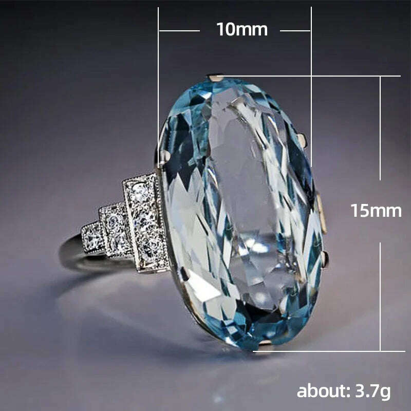 Huitan Female Light Sky Blue Wedding Ring Solitaire Band Oval Stone Engage Party Women Luxury Jewelry Shine CZ Stone Best Gift
