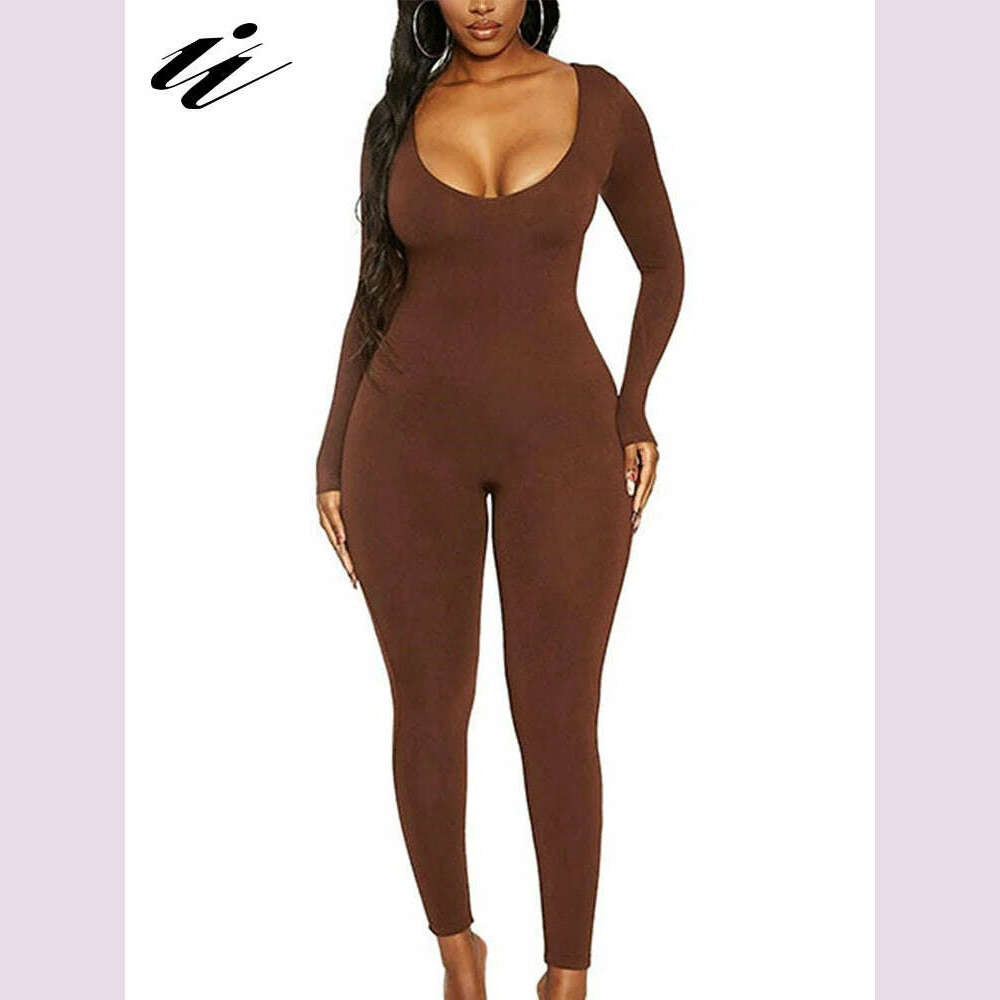 II Women's Rompers Long Sleeve Solid Skinny Bodycon Jumpsuits Fashion Sports Fitness Casual Activity Streetwear Overalls