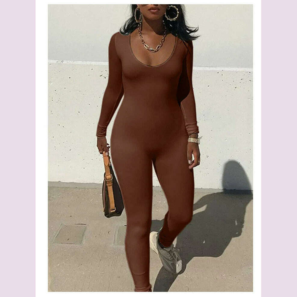 II Women's Rompers Long Sleeve Solid Skinny Bodycon Jumpsuits Fashion Sports Fitness Casual Activity Streetwear Overalls