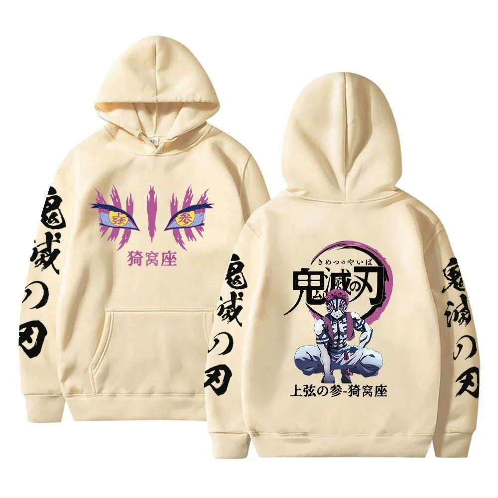 Japanese Anime Demon Slayer Hoodies for Men Akaza Manga Graphic Streetwear Pullover Hoody Long Sleeve Crewneck Hooded Sweatshirt