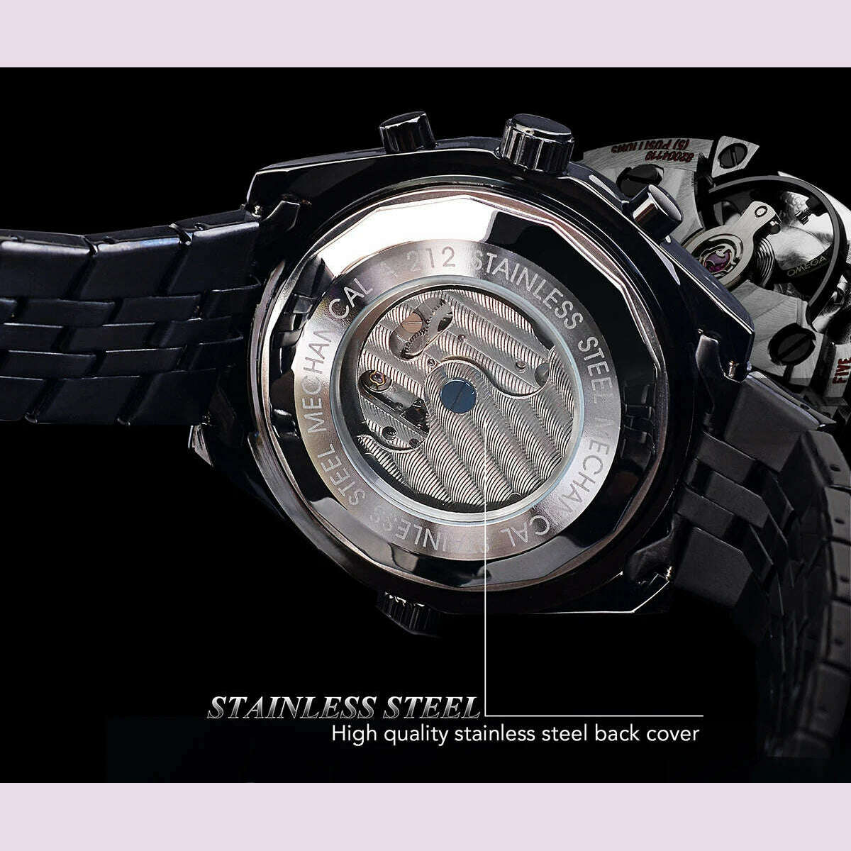 Jaragar Blue Glass Design Black Silver Automatic Watch Stainless Steel Date Clock Luminous Men Business Mechanical Wristwatch