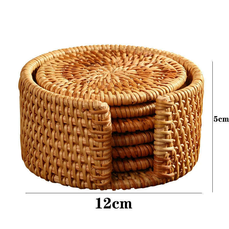 KEMORELA 1PC Round Natural Rattan Coasters Bowl Pad Handmade Padding Cup Mat Insulation Placemats Kitchen Decoration Accessories