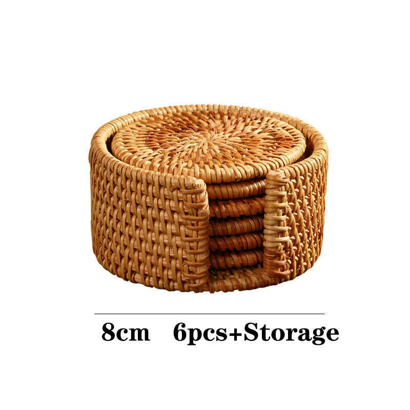 KEMORELA 1PC Round Natural Rattan Coasters Bowl Pad Handmade Padding Cup Mat Insulation Placemats Kitchen Decoration Accessories