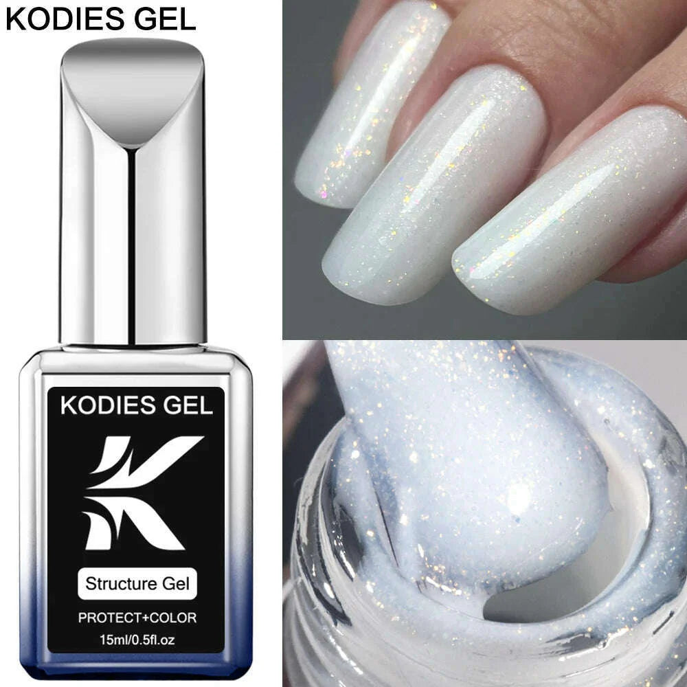 KODIES GEL Kitty White Rubber Base Gel Nail Polish Pearl Shine 15ML Semi Permanent UV Self Leveling Structure Construction Gels
